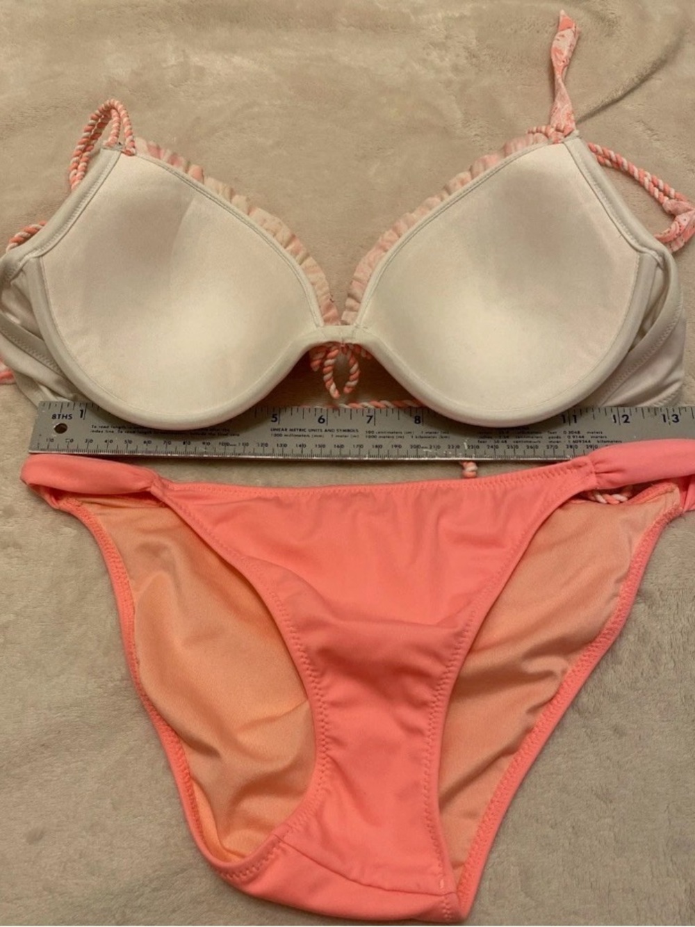 Victoria's Secret White & Peach Ruffle Halter Bikini Set - Picture 13 of 16